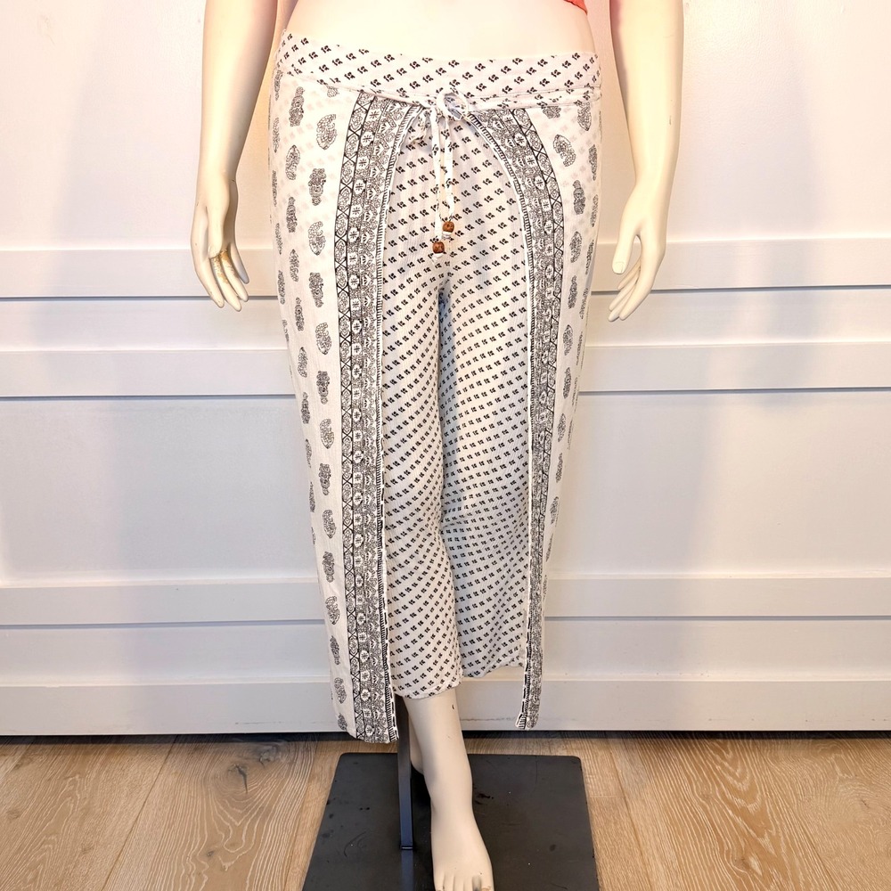 Gypsie Blu Palazzo Wide Leg Pants Women's XL White Black Paisley Boho Wrap Front